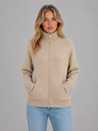 Cardigan Femme Zippé en Maille Douce Col Montant